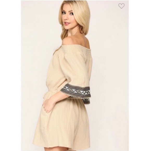 Off Shoulder Rompers with Aztec Print - Picture 4 of 5